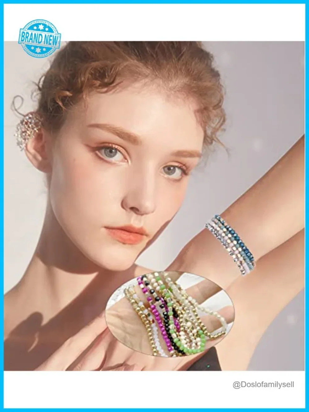 Multilayer Stretch Glass Crystal Bead Bracelets Stackable Set Boho